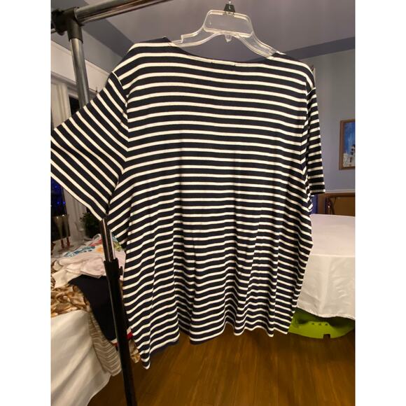 Women's Chaps3X Black / White Striped T-Shirt, Short Sleeves, lace up front neck - Picture 10 of 12